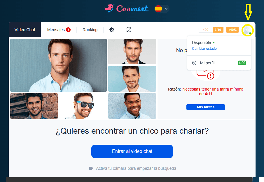 Configuración de un perfil de modelo Coomeet
