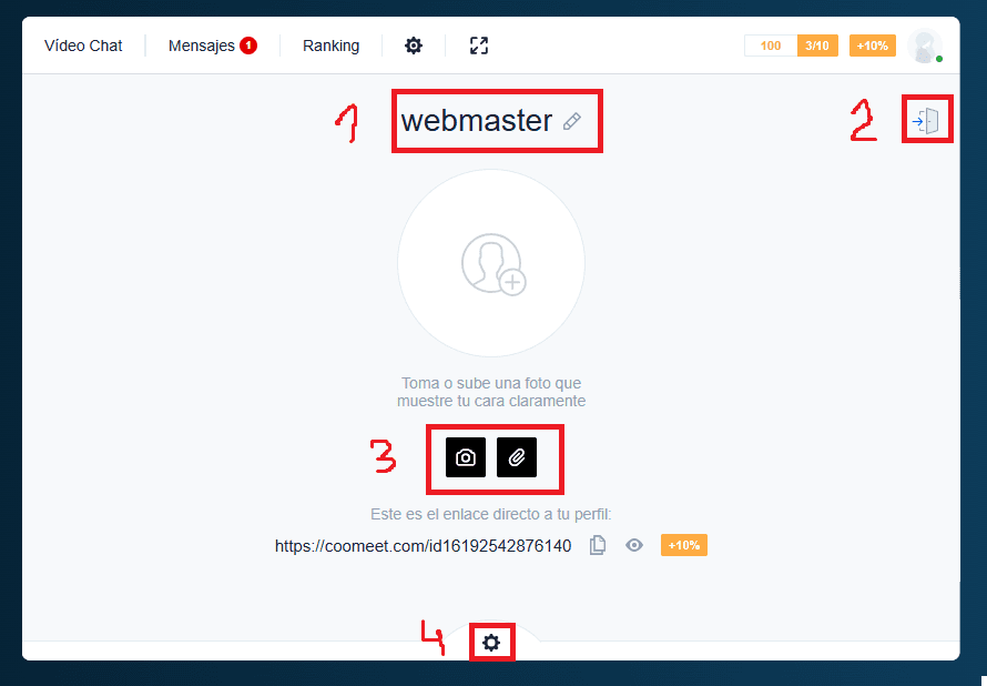 Configuración de un perfil de modelo Coomeet